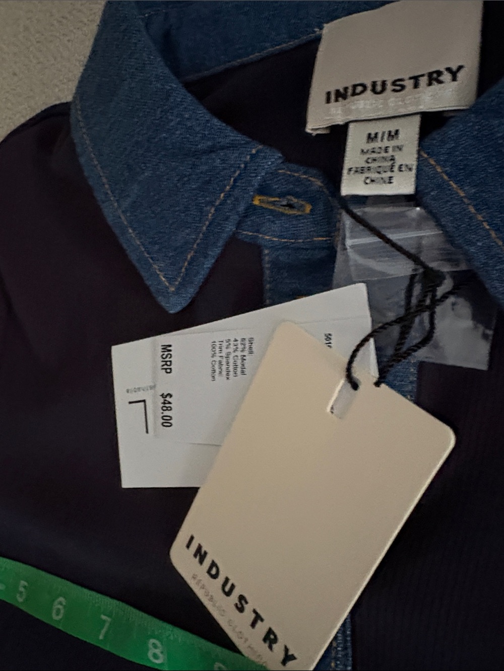 Industry Polo Top with Denim Trim - Picture 5 of 5